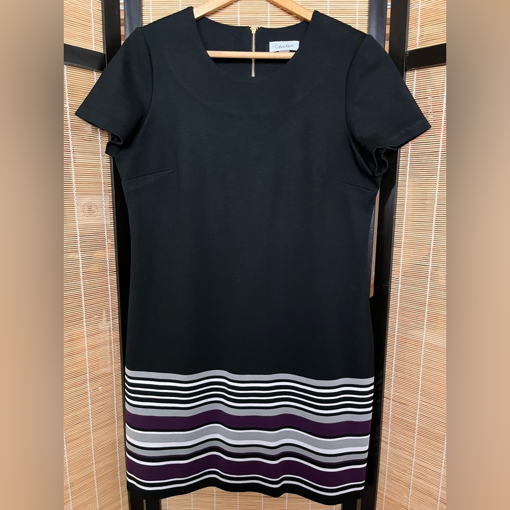 Calvin Klein Black Midi Dress with Purple and White Accents